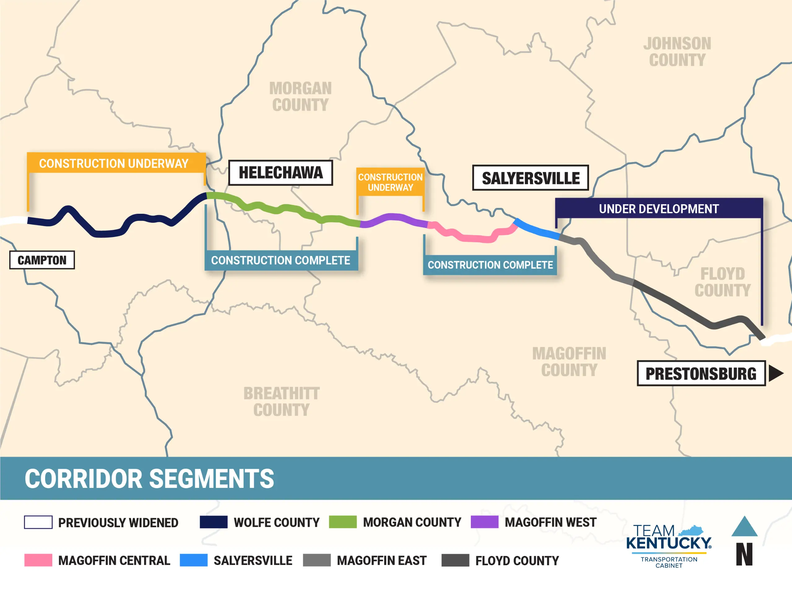 Project map showing different construction segments